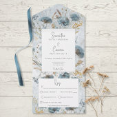 Boho Dusty Blue & Brown Floral Monogram Dinner All In One Uitnodiging