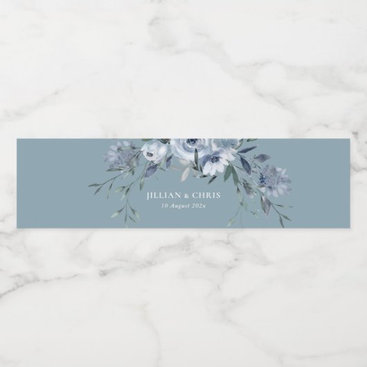 boho dusty blue - bruiloft waterfles etiket (Enkel label)