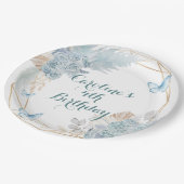 Boho Dusty Blue Butterfly Geometrische Verjaardag Papieren Bordje (Gekanteld)