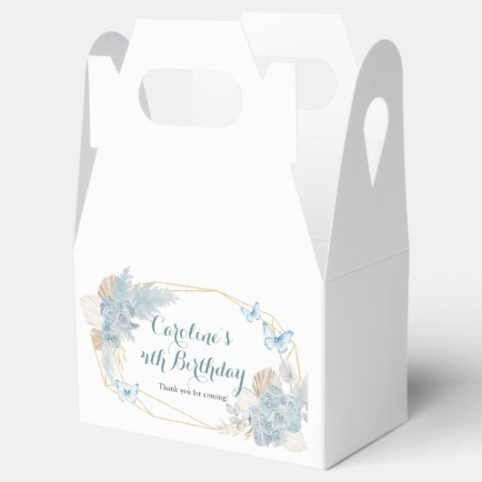 Boho Dusty Blue Butterfly Verjaardag Favorieten Do Bedankdoosjes (Geopend)