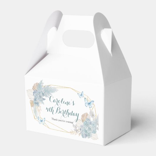 Boho Dusty Blue Butterfly Verjaardag Favorieten Do Bedankdoosjes (Voorkant Zijde)