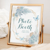 Boho Dusty Blue Butterfly Verjaardag Fotocabine Poster