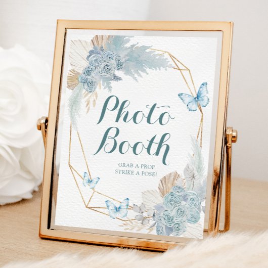 Boho Dusty Blue Butterfly Verjaardag Fotocabine Poster