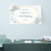 Boho Dusty Blue Butterfly Verjaardag Groot Spandoek (Beurs)