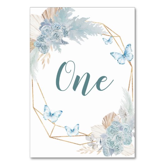 Boho Dusty Blue Butterfly Verjaardag Kaart (Achterkant)