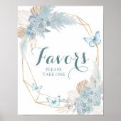 Boho Dusty Blue Butterfly Verjaardagsgunsten Poster (Voorkant)