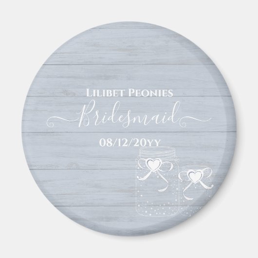 BOHO Dusty Blue Driftwood Mason Jars Wedding Magneet (Voorkant)