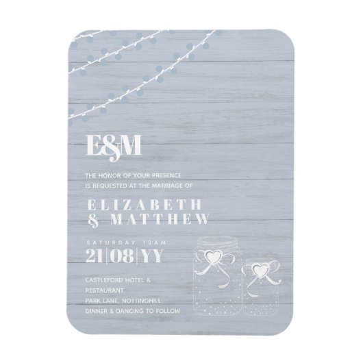 BOHO Dusty Blue Driftwood Mason Jars Wedding Magneet (Verticaal)