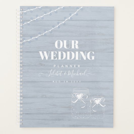 BOHO Dusty Blue Driftwood Mason Jars Wedding Planner (Voorkant)
