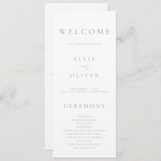 Boho Dusty Blue Elegant 1 minimalistische bruiloft Programmakaart (Voorkant / Achterkant)