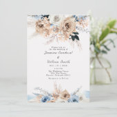 Boho Dusty Blue en Beige Floral Wedding Kaart (Staand voorkant)