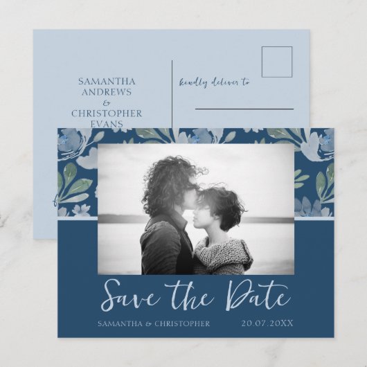 Boho Dusty Blue en Blauwgroen Save the Date Weddin Briefkaart (Voorkant / Achterkant)