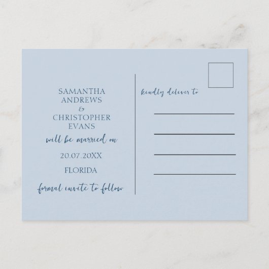 Boho Dusty Blue en Blauwgroen Save the Date Weddin Briefkaart (Achterkant)