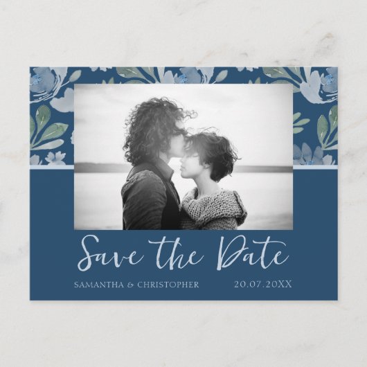 Boho Dusty Blue en Blauwgroen Save the Date Weddin Briefkaart (Voorkant)