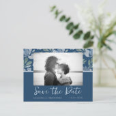 Boho Dusty Blue en Blauwgroen Save the Date Weddin Briefkaart (Staand voorkant)