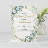 Boho dusty blue en eucalyptus en gouden lijst kaart (Staand voorkant)