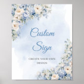 Boho Dusty Blue en Ivory bloemenbord op maat Poster (Voorkant)