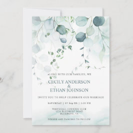 Boho Dusty Blue en Sage Green Eucalyptus Wedding Kaart