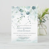 Boho Dusty Blue en Sage Green Eucalyptus Wedding Kaart (Staand voorkant)