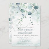 Boho Dusty Blue en Sage Green Eucalyptus Wedding Kaart (Voorkant / Achterkant)