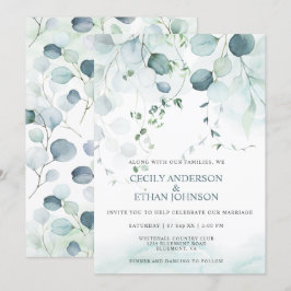 Boho Dusty Blue en Sage Green Eucalyptus Wedding Kaart