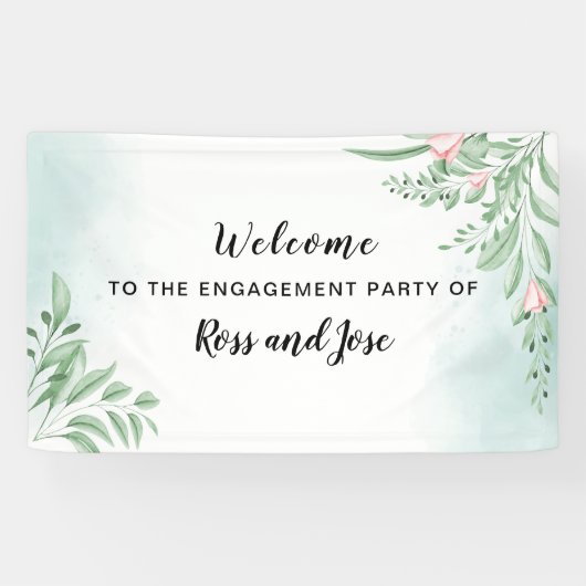 Boho Dusty Blue Engagement Party Welkom Spandoek (Horizontaal)