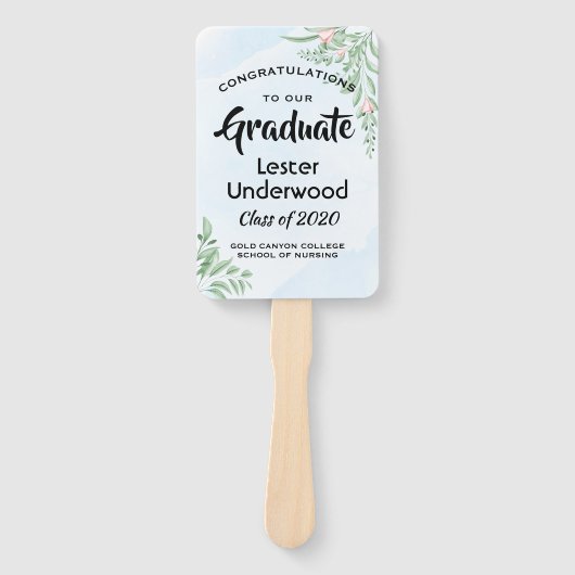 Boho Dusty Blue Eucalyptus-Afstuderen Handwaaier (Voorkant)