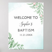 Boho Dusty Blue Eucalyptus Baptism Welkom Poster (Voorkant)