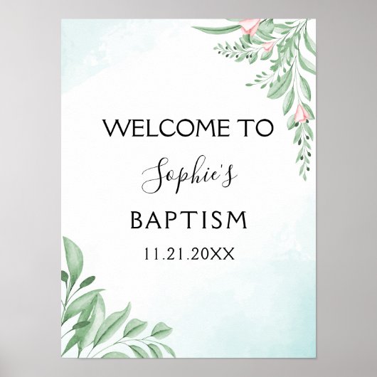 Boho Dusty Blue Eucalyptus Baptism Welkom Poster (Voorkant)