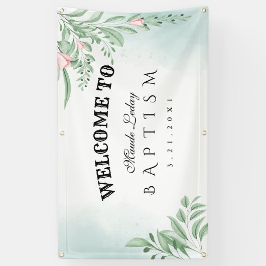 Boho Dusty Blue Eucalyptus Baptism Welkom Spandoek (Verticaal)