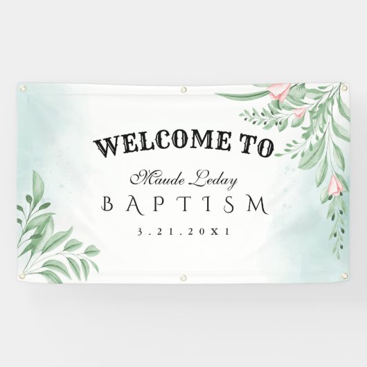 Boho Dusty Blue Eucalyptus Baptism Welkom Spandoek (Horizontaal)