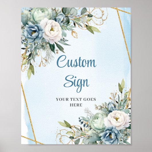 Boho Dusty Blue Eucalyptus Custom DIY Wedding Sign Poster (Voorkant)