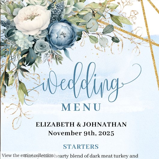 Boho Dusty Blue Eucalyptus Floral Wedding Menu