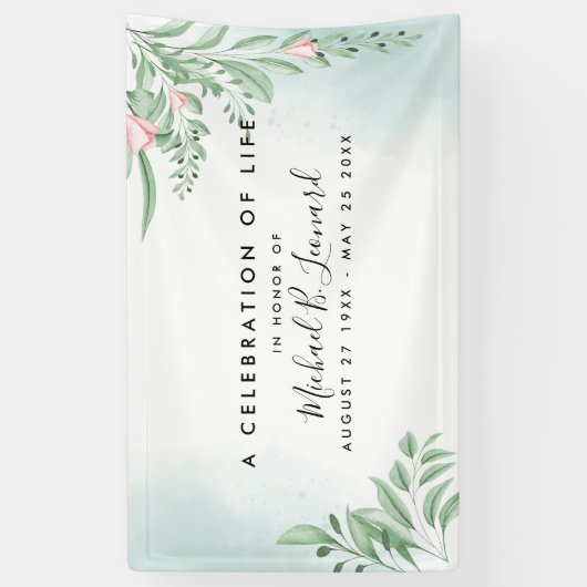 Boho Dusty Blue Eucalyptus Funeral Memorial Spandoek (Verticaal)