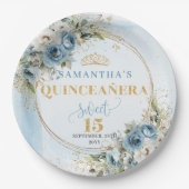 Boho Dusty Blue Eucalyptus Gold Glitter Custom Papieren Bordje (Voorkant)