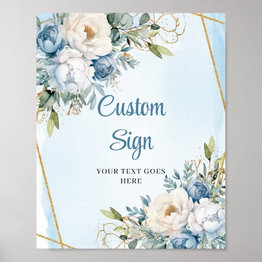 Boho Dusty Blue Eucalyptus Gold Glitter Custom Poster (Voorkant)