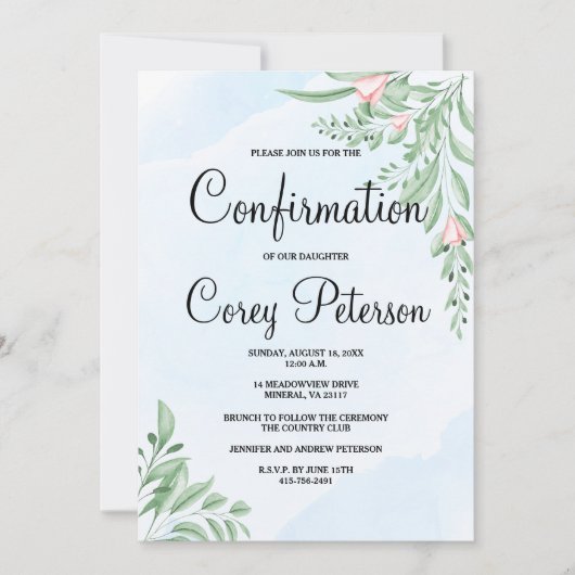 Boho Dusty Blue Eucalyptus Greenery Bevestiging Kaart (Voorkant)