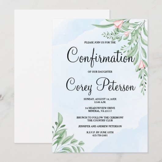 Boho Dusty Blue Eucalyptus Greenery Bevestiging Kaart (Voorkant / Achterkant)