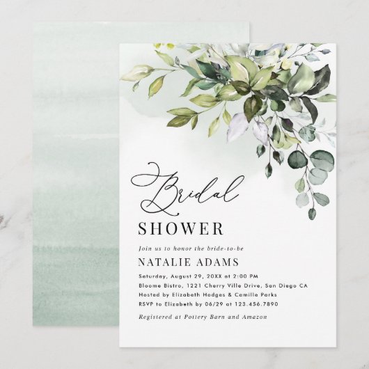 Boho Dusty Blue Eucalyptus Greenery Vrijgezellenfe Kaart (Voorkant / Achterkant)