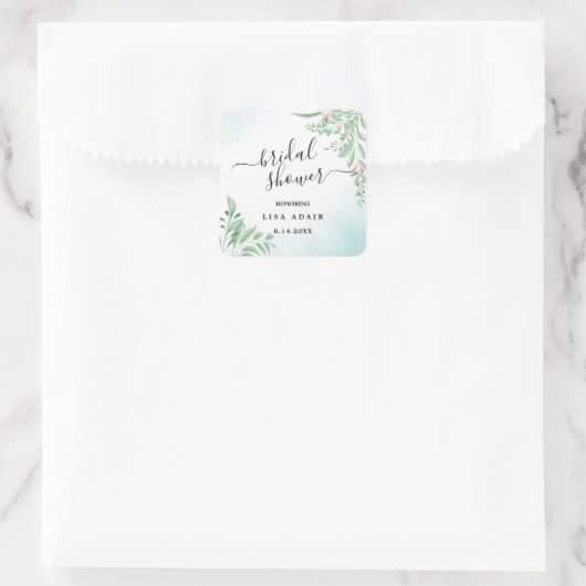 Boho Dusty Blue Eucalyptus Greenery Vrijgezellenfe Vierkante Sticker (Tas)