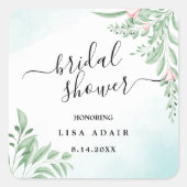 Boho Dusty Blue Eucalyptus Greenery Vrijgezellenfe Vierkante Sticker (Voorkant)