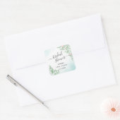 Boho Dusty Blue Eucalyptus Greenery Vrijgezellenfe Vierkante Sticker (Envelop)