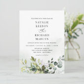 Boho Dusty Blue Eucalyptus Greenery Wedding Kaart (Staand voorkant)