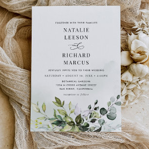 Boho Dusty Blue Eucalyptus Greenery Wedding Kaart