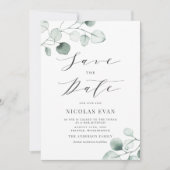Boho Dusty Blue Eucalyptus Leaves Bar Mitzvah Save The Date (Voorkant)