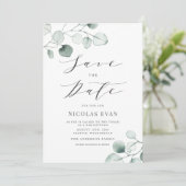 Boho Dusty Blue Eucalyptus Leaves Bar Mitzvah Save The Date (Staand voorkant)