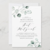 Boho Dusty Blue Eucalyptus Leaves Bat Mitzvah Kaart (Voorkant)