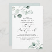 Boho Dusty Blue Eucalyptus Leaves Bat Mitzvah Kaart (Voorkant / Achterkant)