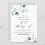 Boho Dusty Blue Eucalyptus Leaves Bat Mitzvah Kaart<br><div class="desc">Greenery bat mitzvah-uitnodiging met waterverf stoffige blauwe eucalyptusbladeren met een whimsical script. Personaliseer u door uw eigen gegevens toe te voegen. Deze eucalyptusuitnodiging is perfect voor elk vleermuisthema en elk seizoen.</div>