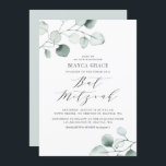 Boho Dusty Blue Eucalyptus Leaves Bat Mitzvah Kaart<br><div class="desc">Greenery bat mitzvah-uitnodiging met waterverf stoffige blauwe eucalyptusbladeren met een whimsical script. Personaliseer u door uw eigen gegevens toe te voegen. Deze eucalyptusuitnodiging is perfect voor elk vleermuisthema en elk seizoen.</div>